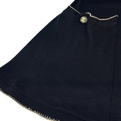 CHANEL Vintage CC Logo Knit Long Cardigan Button Black White Dress 105495