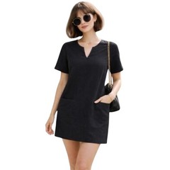 PINCH ANTHROPOLOGIE Black Short Sleeve Front Pockets Shift Dress Large | EUC