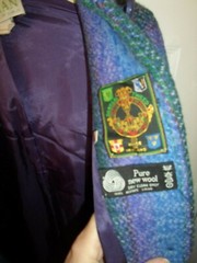 Jimmy Hourihan LARGE Cape Cloak Dublin Ireland Donegal Tweed Wool Green/Purp/Blu