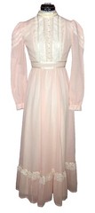 Vintage 1970s Gunne Sax by Jessica Pink Prairie Dress Lace Trim High Neck Sz 5 S
