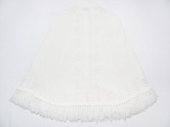 vintage WHITE FRINGE SWEATER BEE CAPE 60s Cardigan Button Shawl Wrap Poncho M/L