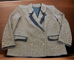 DORENE Made In Ireland Wool Tweed Herringbone Double Breasted Blazer UK 14 VTG