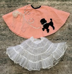Handmade Pink Felt Poodle Skirt + Crinoline Tiered Underskirt + Scarf Halloween!
