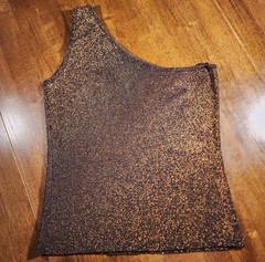 Joseph A Vtg NwT Womens One Shoulder Tank Metallic Knit Beaded Floral Copper L