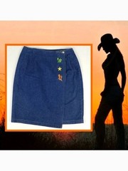 Y2K 90s Vintage 100% Cotton Denim Western Cowboy Boots Cactus Embroidered Skirt