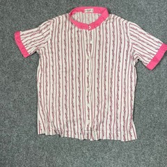 VTG Celine Button Up Shirt Womens 40 Pink Nautical Rope Vintage Short Sleeve