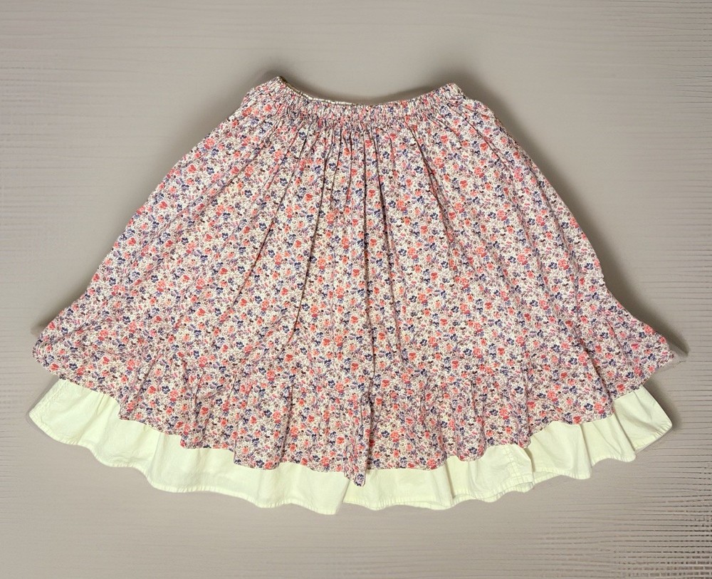 Vtg 70s Handmade Prairie Skirt Midi Layered Floral Cottage S/M Modest Feminine