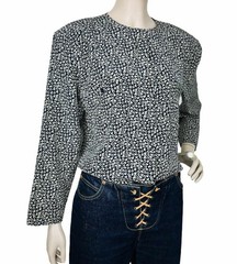 Vintage 100% Silk Western Horseshoe Print Bergdorf Goodman Secretary Blouse Sz 6
