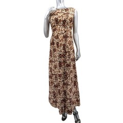 SALE Vintage 1970s Hawaiian Fabric TIKI MAXI DRESS Empire Waist Cotton Barkcloth