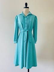 Vintage (70’s) Sears “The Shirtdress” polka dot polyester pockets, tie belt 6-10