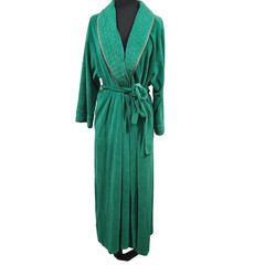 Vintage Vandemere Green Velour Robe Quilted Collar Belted Full Length Size L