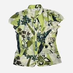 Y2k sheer green floral work top / 10 M/L / funky, retro, interview, office, corp