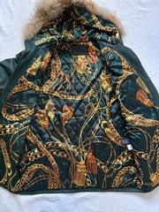 Jacqueline Ferrar Forest Green Leather Parka Coat Women’s Large Coyote Fur Hood
