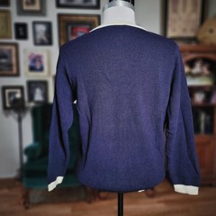 Jaeger Cardigan Navy Blue Vintage 80s Wool Gold Button Preppy British Sweater S