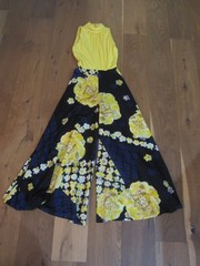 Vtg Jr Theme Yellow floral Palazzo pants jumpsuit pantsuit XS 0 60s 70s