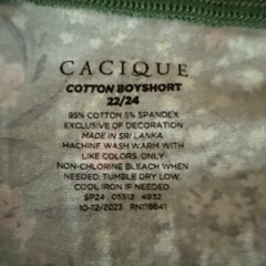 NWT CACIQUE 22/24 Green Floral Cotton Blend Boyshort Panty