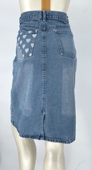 Vintage 1990s 2000s Y2K Patchwork Heart Denim Jean Midi Wiggle Skirt medium