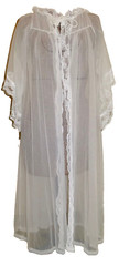 lINGERIE VINTAGE WHITE SHEER DEENA LOUNGE COAT NIGHTY COVER 100% NYLON neocurio