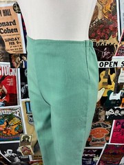 Vtg 70s Green Pastel Floral Lace V-Neck Puff Sleeve Top Pants Suit Set PXS Retro