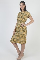 Vintage 50s Belted Wiggle Dress Garden Floral Pin Up Rockabilly Retro MCM Skirt