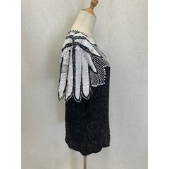 Stenay 100% Silk Beaded Sequin Black White Top Womens 14 Vintage Evening Blouse