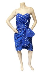 Vintage 80s Victor Costa Strapless Polka Dot Blue White Cocktail Dress YKK Zip 8