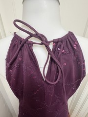 VTG Masquerade Plum Purple Gown Sequin Embroidered Halter Dress Prom Formal 9/10