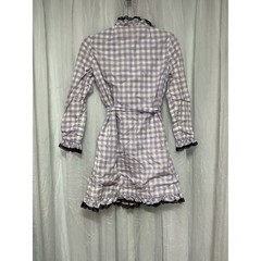 VTG 60s/70s Purple Gingham Wrap Dress Black Lace Ruffles Union Made USA S / M