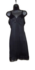 Vtg 70s black nylon lace chiffon trim Full slip dress Size S M ? glam goth READ