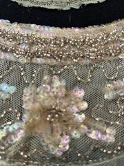 ANT 1920S EXQUISITE BEADED PANELS/BEAD CLUSTERS ON GREEN SILK + SEQUINS