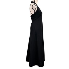 VTG 70s Black Halter Maxi Dress Plunge Convertible Rhinestone Zipper Size Small