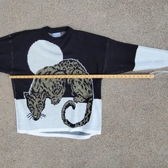 Vtg 90s Marc Chemtob Renaissance Knitwear Metallic Gold Wildcat Sweater XL USA