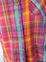 Vintage Honors Oversized S/S Pink Plaid Button Down Top Size Large