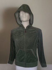 Vintage Fu Da Sport Velour Hooded Jacket Moss Green Small Y2K Track Hipster