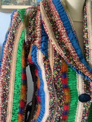 True VINTAGE 60s 70s Ruched BOHO Jacket Rainbow Blouse Belted Size S Blazer Mod