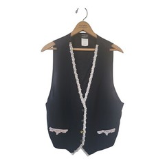 Vintage 80’s Options Melrose Black & Cream Lace Vest M / Cameo / Goth Whimsy