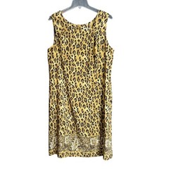 Vintage Studio C Womens Size 16W Leopard Print Shift Dress Sleeveless Floral Hem