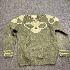 Adrienne Vittadini Mohair Sweater Women Large Green Vintage Metallic Trim 80s
