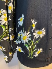 VTG 80’S UMI BY ANNE CRIMINS DAISY FLORAL PRINT SILK&KNIT CARDIGAN SWEATER*S/M