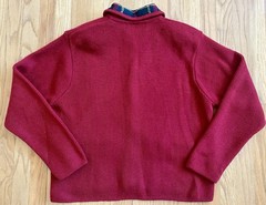 Vintage 80s KAREN SCOTT Plaid Cardigan *Large* Burgundy Knit Sweater Jacket