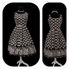 Vintage Cotton Floral Dress Full Skirt Retro 50s/ Mid Century Style