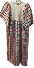 Vintage 70s Karavan Indian Plaid Caftan Lounge maxi dress Boho Cottage Core