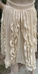 ANTIQUE 1920’s CREAM SILK CHIFFON DRESS W/ RIBBON & LACE RUFFLES