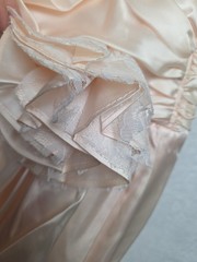 VTG 80s Zum Zum Pink Lace Jacquard Strapless Corset Prom Dress Asymmetrical Tier