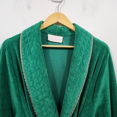 Vintage Vandemere Green Velour Robe Quilted Collar Belted Full Length Size L
