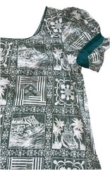 Vtg 1980s 90s REYN SPOONER Green Hawaiian Lahaina Sailor Print Mumu Muumuu-Sz XS