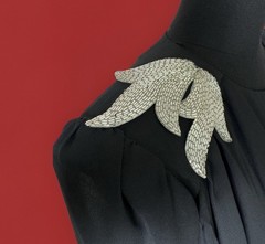 Vintage 1980s Beaded Shoulder Power Dress | Black Draped | Cocktail Office Siren