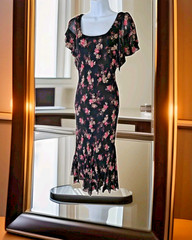Dressbarn Maxi Dress M Black Floral 90s Chiffon Fairycore Whimsigoth Witchy Y2K