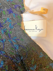 Vtg Laurence Kazar Black Silk Top w Beads & Sequins, sz XL, NWT, C measures