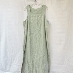White Stag Womens Medium Linen Dress Solid Light Green Long Medium Overall Boho